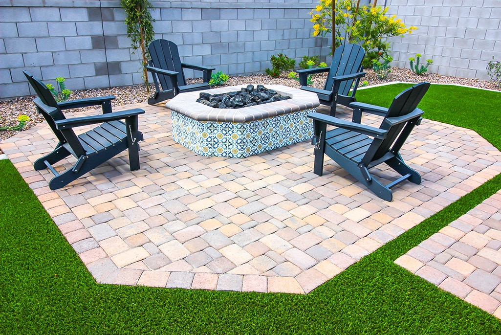 artificial grass and pavers