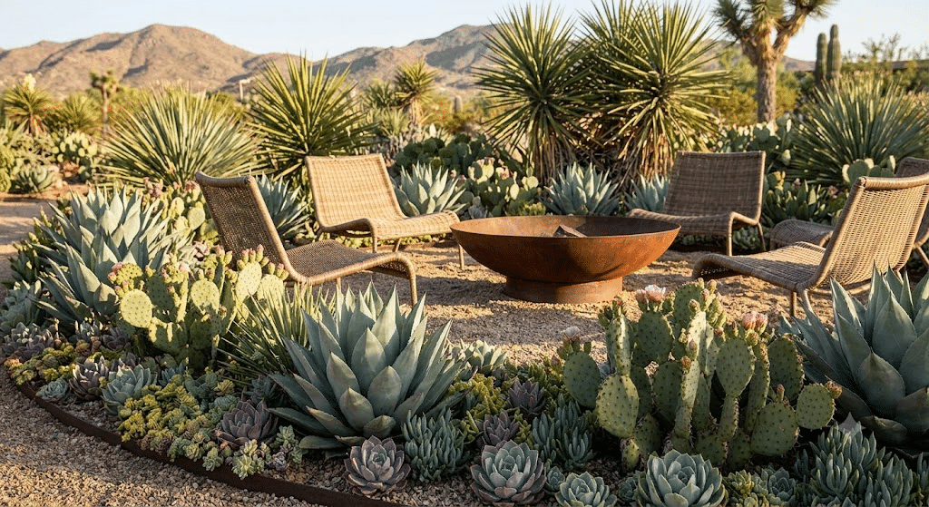 Firepit ideas with cacti