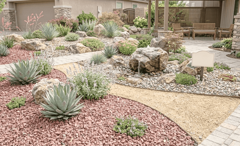 Rock garden with mulch