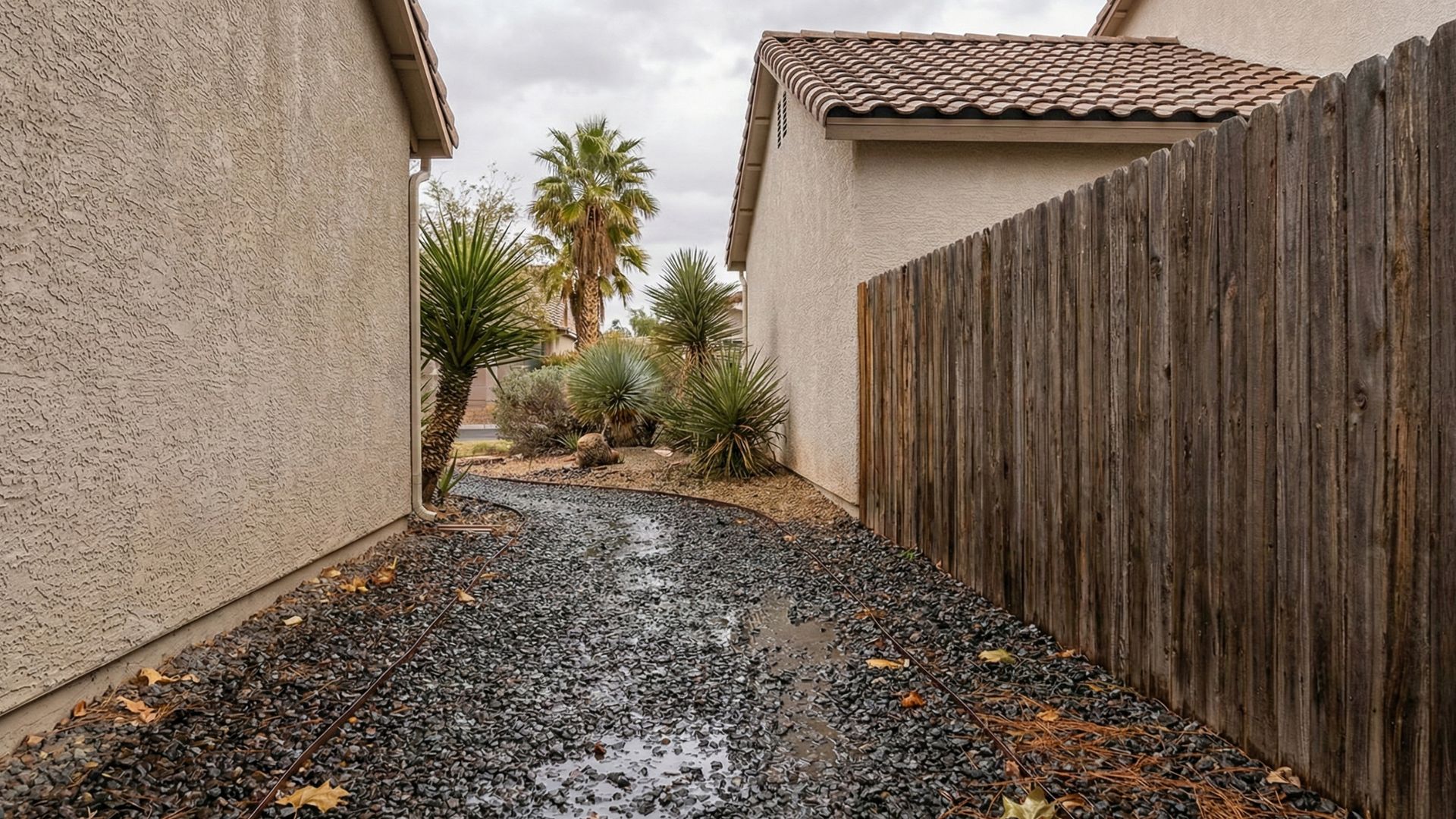 Low maintenance landscape with gravel and desert plants