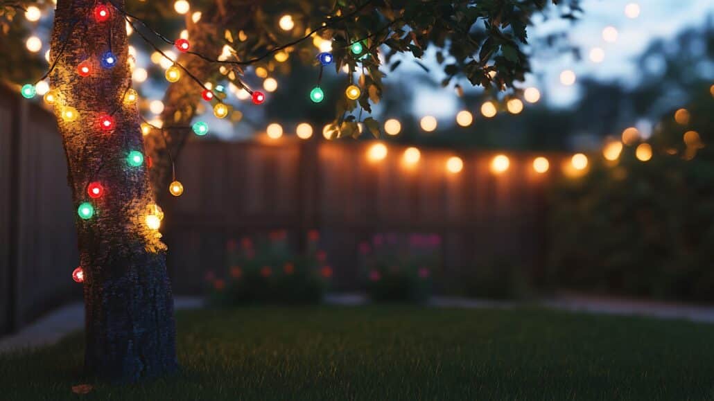 Winter landscaping ideas with outdoor string lights