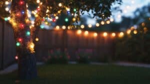 Winter landscaping ideas with outdoor string lights