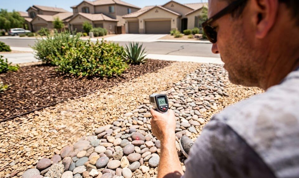 Do Las Vegas residents use mulch or rock in landscaping.