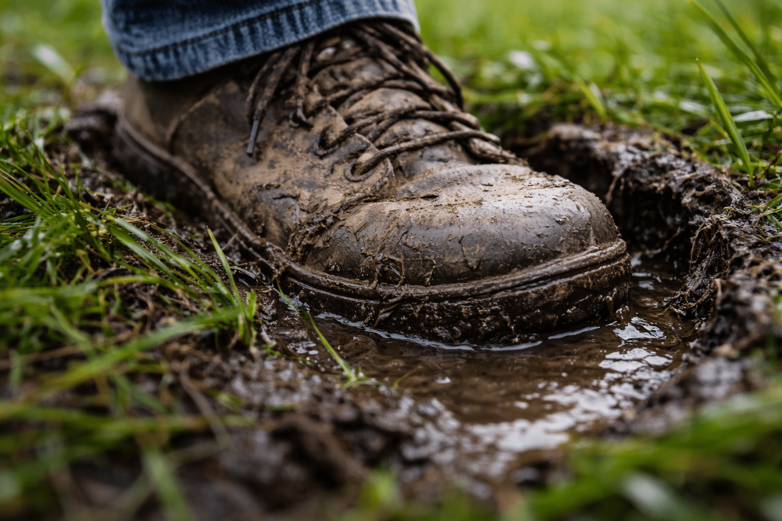 Residential lawn mowing in wet conditions