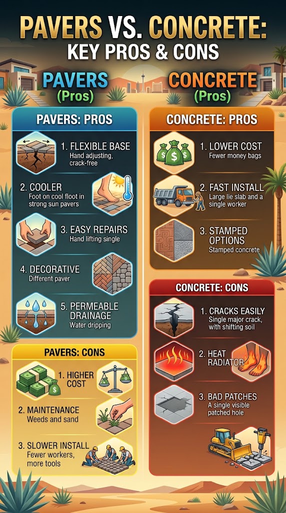 Paver vs concrete: Pros and cons infographic 